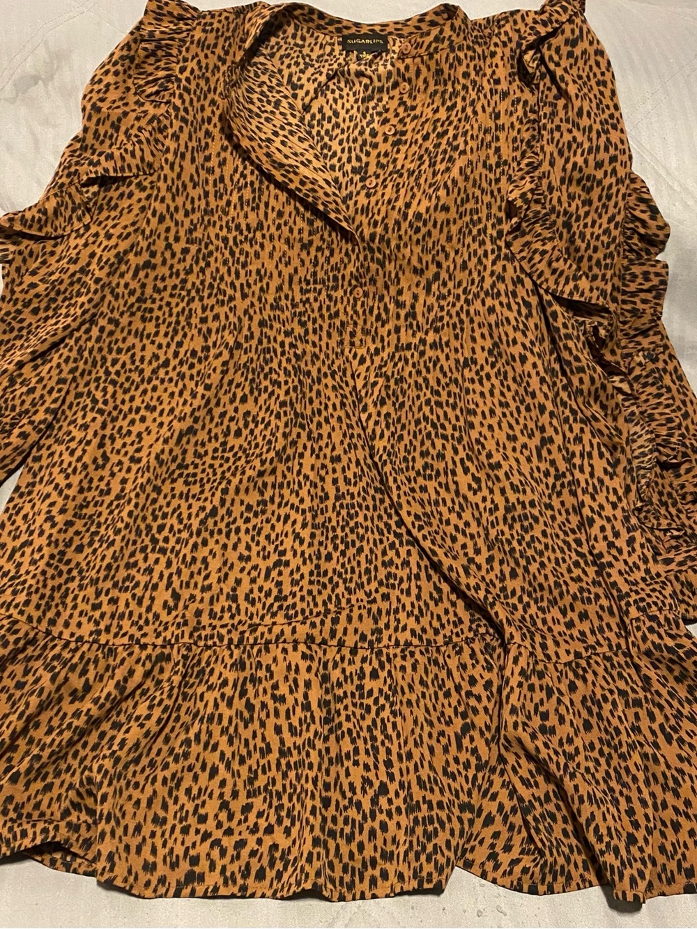 Sugarlips Lepoard Animal Print Long Sleeve Bohemian Prairie Dress Size Small